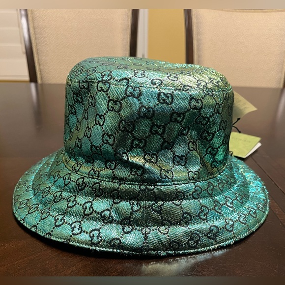 New Gucci GG Supreme Logo Green Floral Double Sided Bucket Hat Size L - Picture 5 of 16